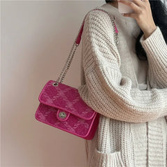 Rose Pink Women Shoulder Bag Small Crossbody Plaid Lock Square
