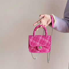 Rose Pink Plaid Shoulder Bag Lock Small Square Crossbody
