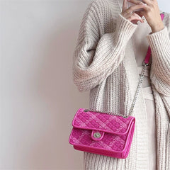 Rose Pink Plaid Shoulder Bag Lock Small Square Crossbody