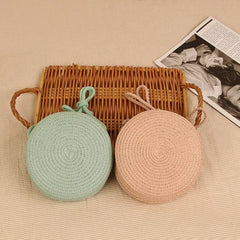 Round Straw Bag Woven Beach Crossbody Rattan Knitted Handbag