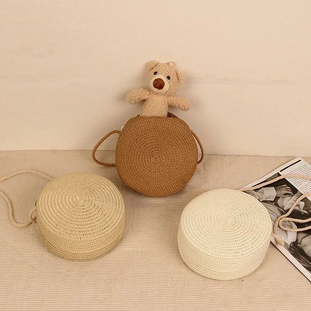Round Straw Bag Woven Beach Crossbody Rattan Knitted Handbag