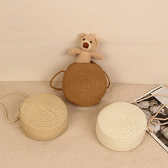 Round Straw Bag Woven Beach Crossbody Rattan Knitted Handbag