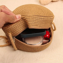 Round Straw Bag Woven Beach Crossbody Rattan Knitted Handbag