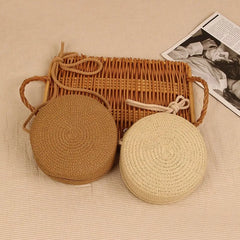 Round Straw Bag Woven Beach Crossbody Rattan Knitted Handbag