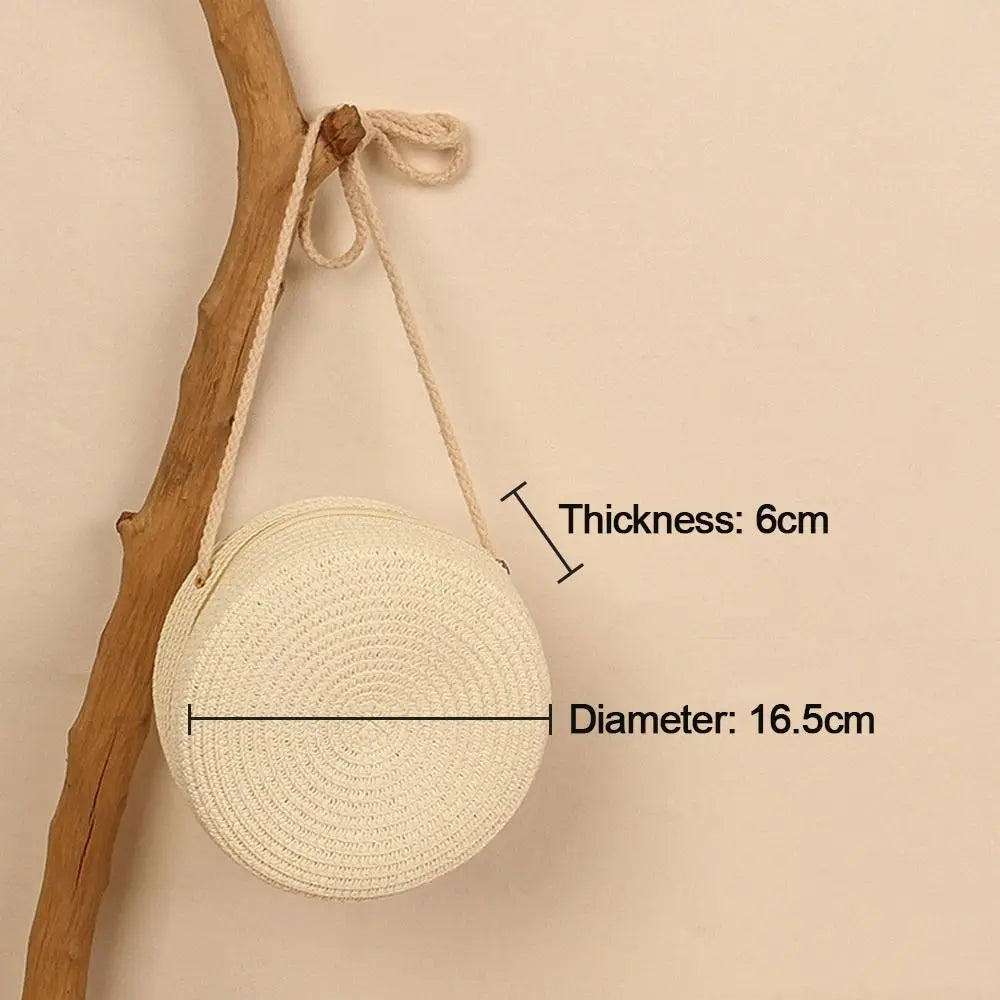 Round Straw Bag Woven Beach Crossbody Rattan Knitted Handbag