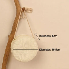 Round Straw Bag Woven Beach Crossbody Rattan Knitted Handbag