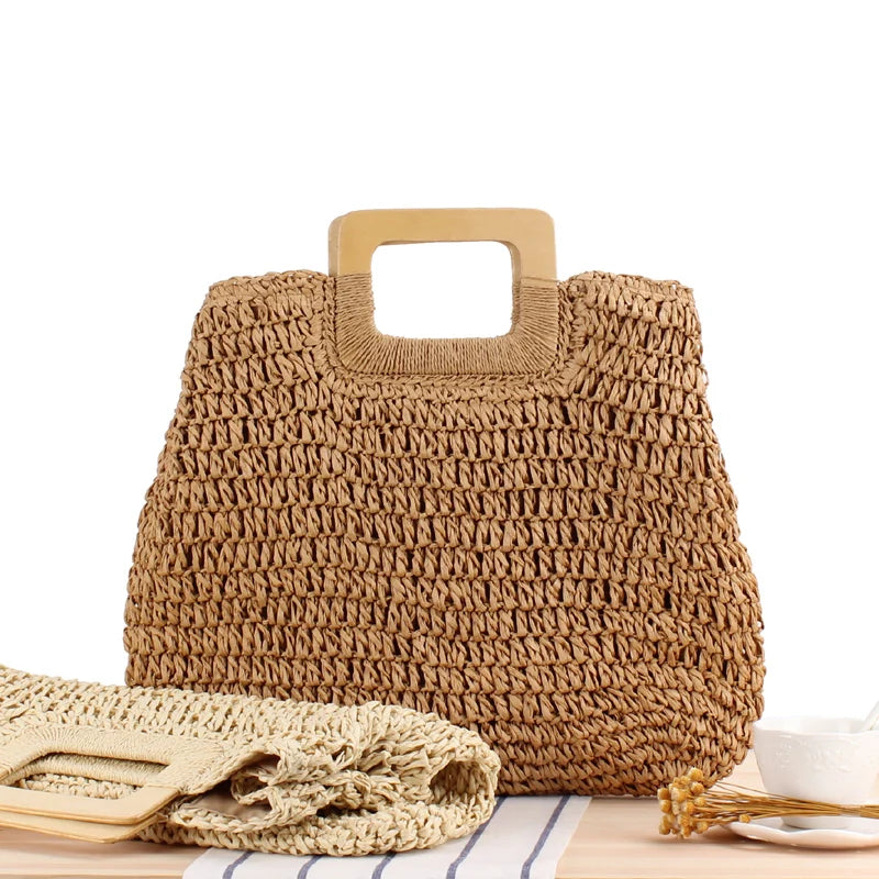 Round Straw Beach Bag Woven Shoulder Raffia Circle Rattan Bags Bohemian Summer