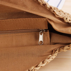 Round Straw Beach Bag Vintage Woven Shoulder Bag Raffia Circle