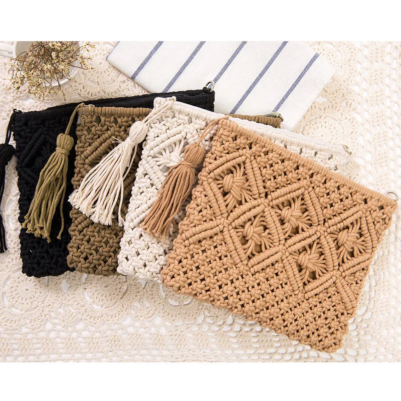 Vintage Straw Beach Bag Rattan Circle Shoulder Bag Bohemian Summer Vacation