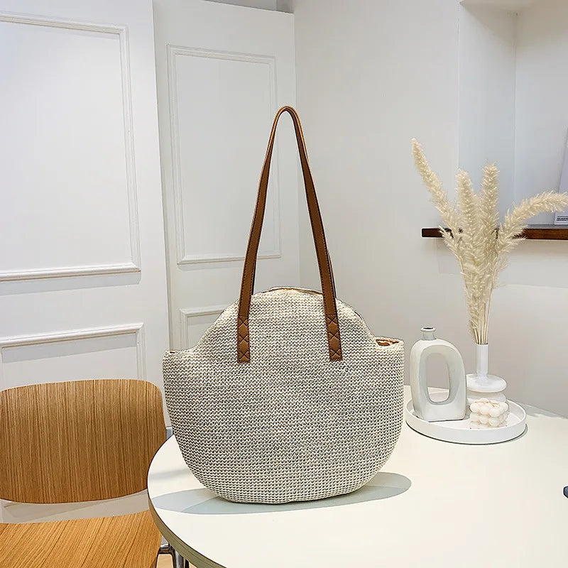 Vintage Round Straw Beach Bag Large-capacity Bohemian Handbags Totes