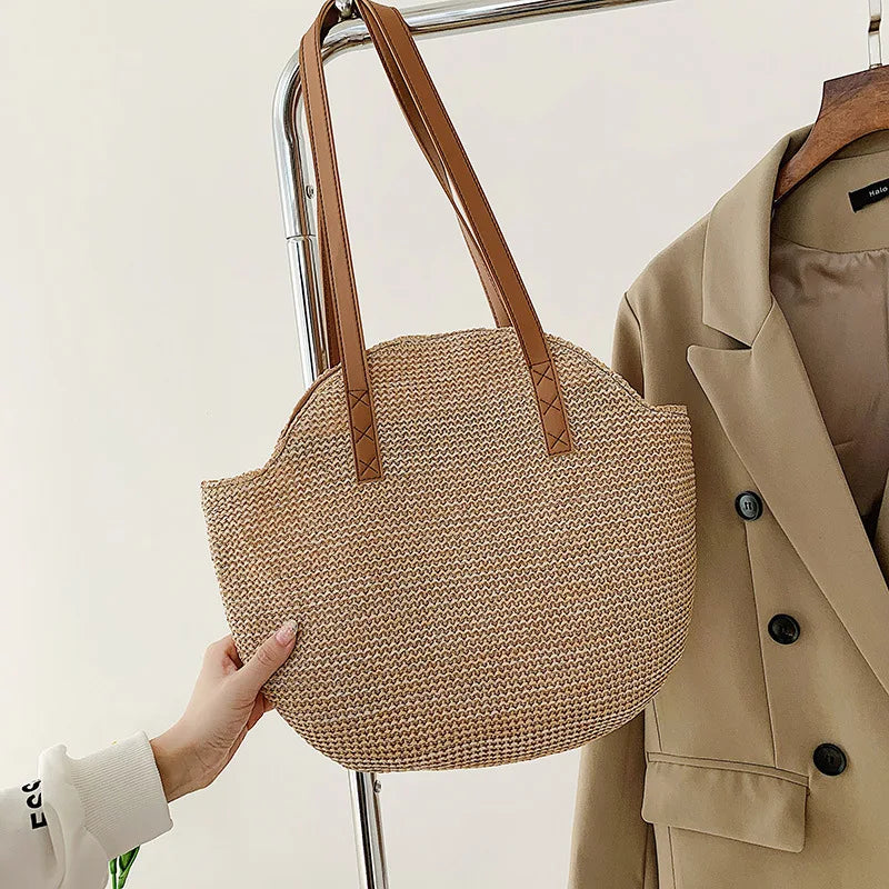 Vintage Round Straw Beach Bag Large-capacity Bohemian Handbags Totes