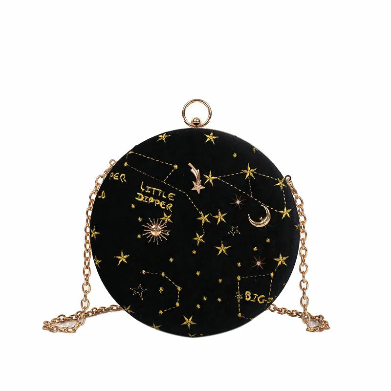Starry Sky Shoulder Bag Chain Crossbody Embroidered Faux Suede Clutch Handbag