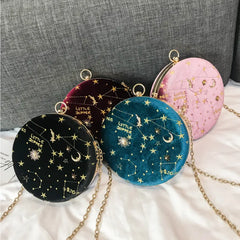 Starry Sky Shoulder Bag Chain Crossbody Embroidered Faux Suede Clutch Handbag