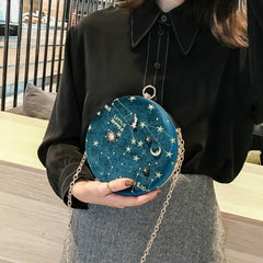 Starry Sky Shoulder Bag Chain Crossbody Embroidered Faux Suede Clutch Handbag