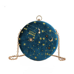 Starry Sky Shoulder Bag Chain Crossbody Embroidered Faux Suede Clutch Handbag