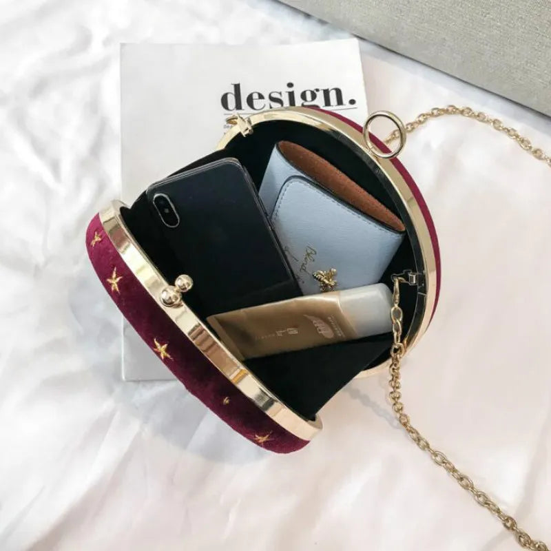 Starry Sky Shoulder Bag Chain Crossbody Embroidered Faux Suede Clutch Handbag