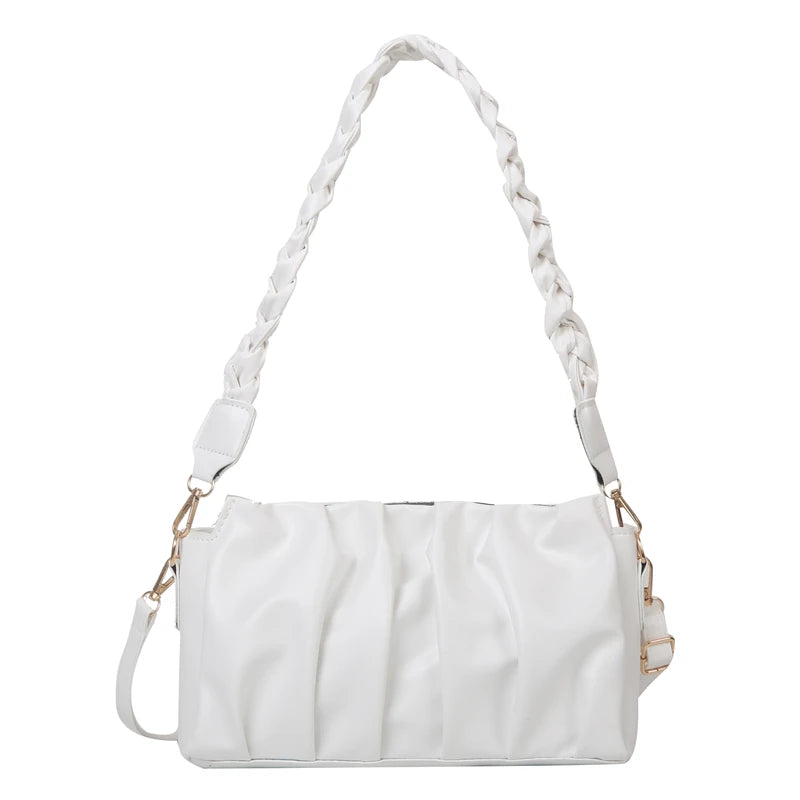 Ruched Shoulder Bag Crossbody Purse Solid Female Handbags Tote