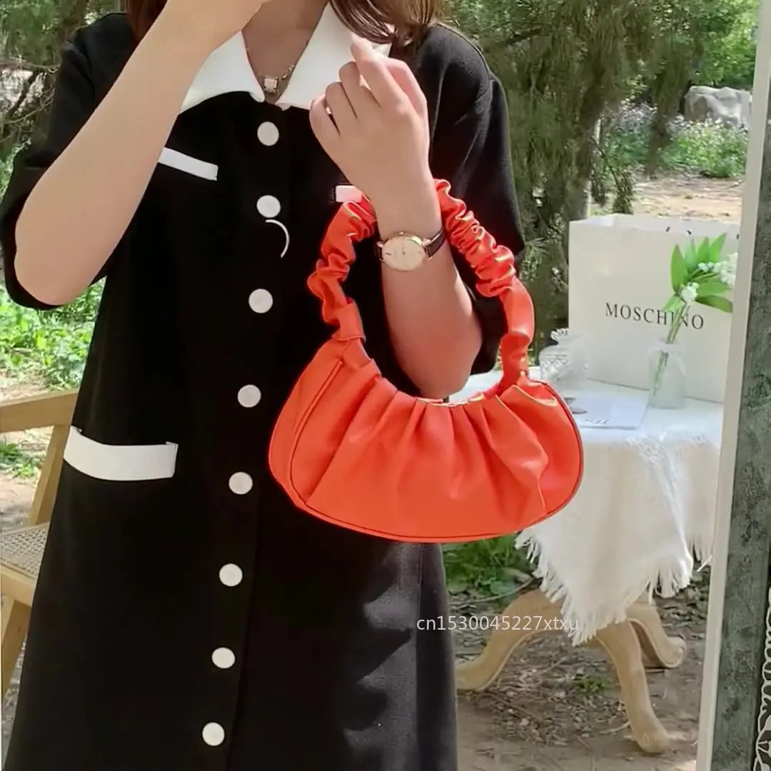 Ruched Folds Pleated Cloud Bag Small PU Leather Shoulder Bag