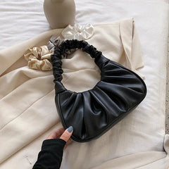 Ruched Folds Pleated Cloud Bag French Niche Shoulder Small PU Leather