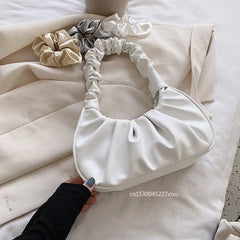 Ruched Folds Pleated Cloud Bag French Niche Shoulder Small PU Leather