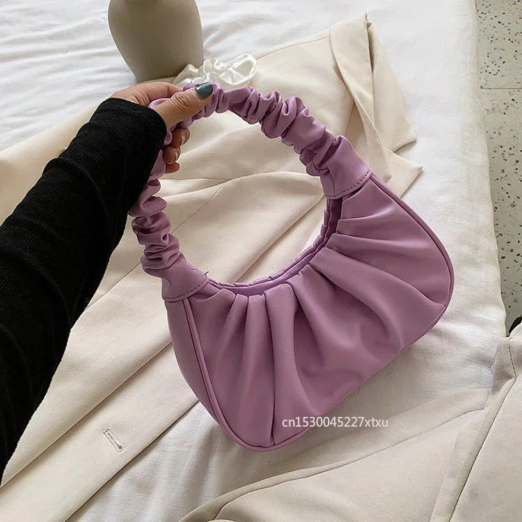 Ruched Folds Pleated Cloud Bag French Niche Shoulder Small PU Leather