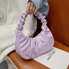 Ruched Folds Pleated Cloud Bag Small PU Leather Shoulder Bag