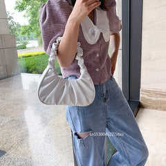 Ruched Folds Pleated Cloud Bag French Niche Shoulder Small PU Leather