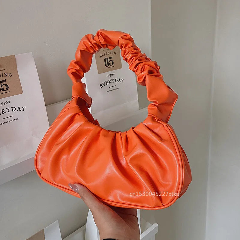 Ruched Folds Pleated Cloud Bag Small PU Leather Shoulder Bag