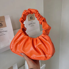 Ruched Folds Pleated Cloud Bag Small PU Leather Shoulder Bag