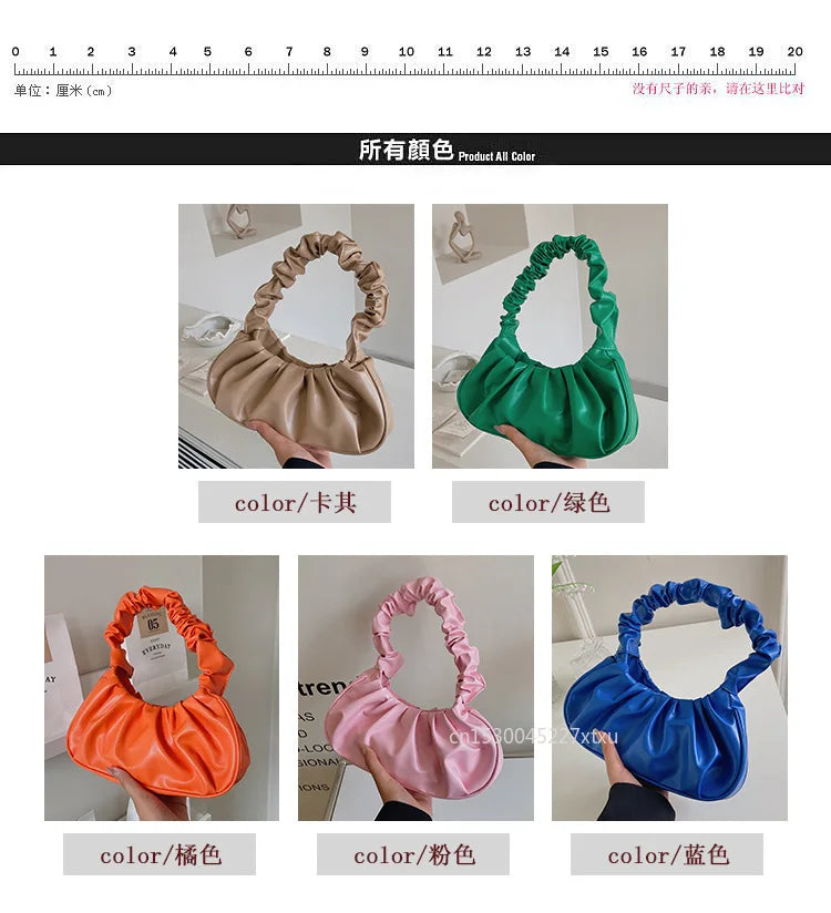Ruched Folds Pleated Cloud Bag Small PU Leather Shoulder Bag