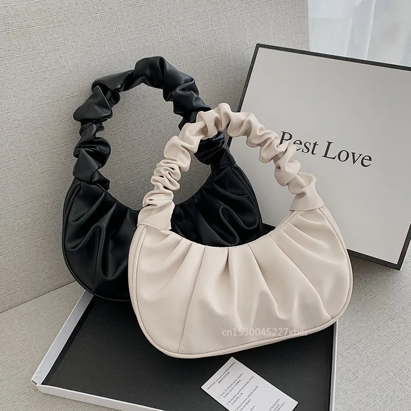 Ruched Folds Pleated Cloud Bag Small PU Leather Shoulder Bag