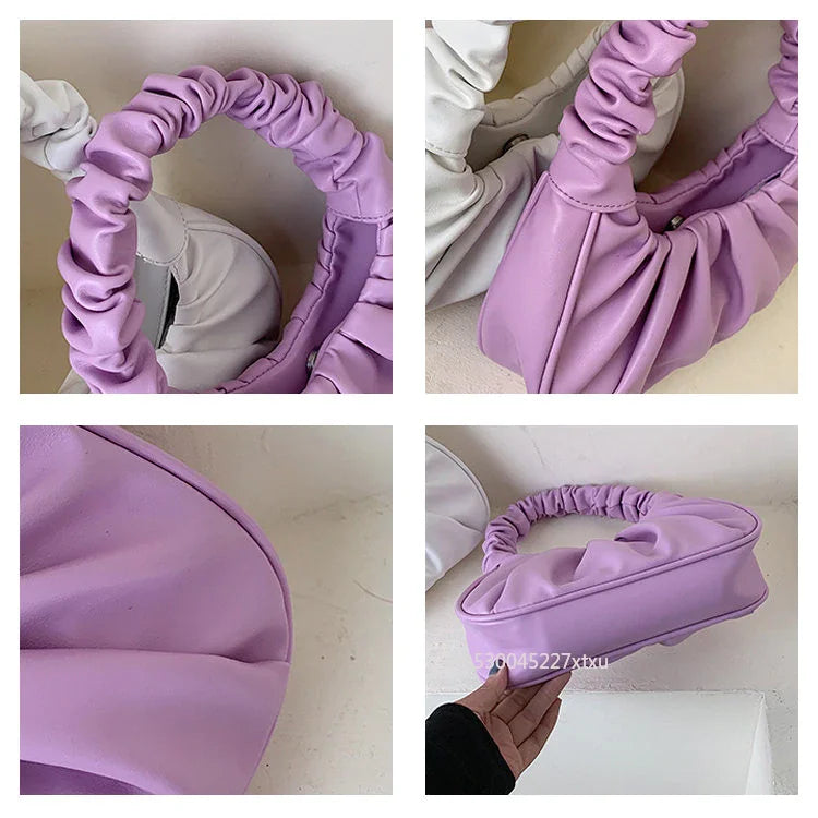 Ruched Folds Pleated Cloud Bag French Niche Shoulder Small PU Leather