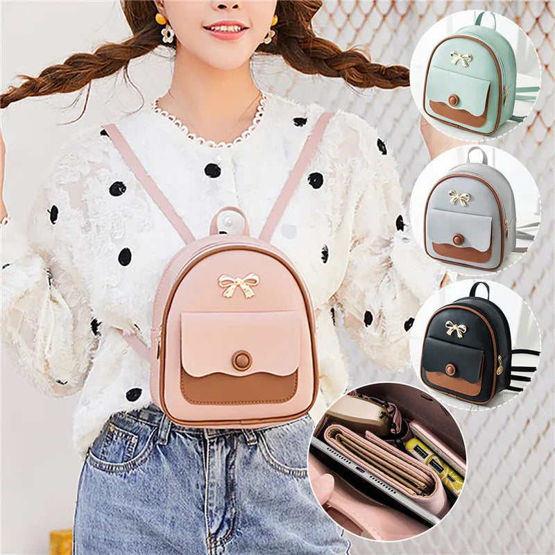 Women PU Leather Mini Backpack School Daypack For Teenage Girls Kids