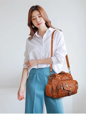 SCOFY Leather Messenger Bag for Women Shoulder Tote