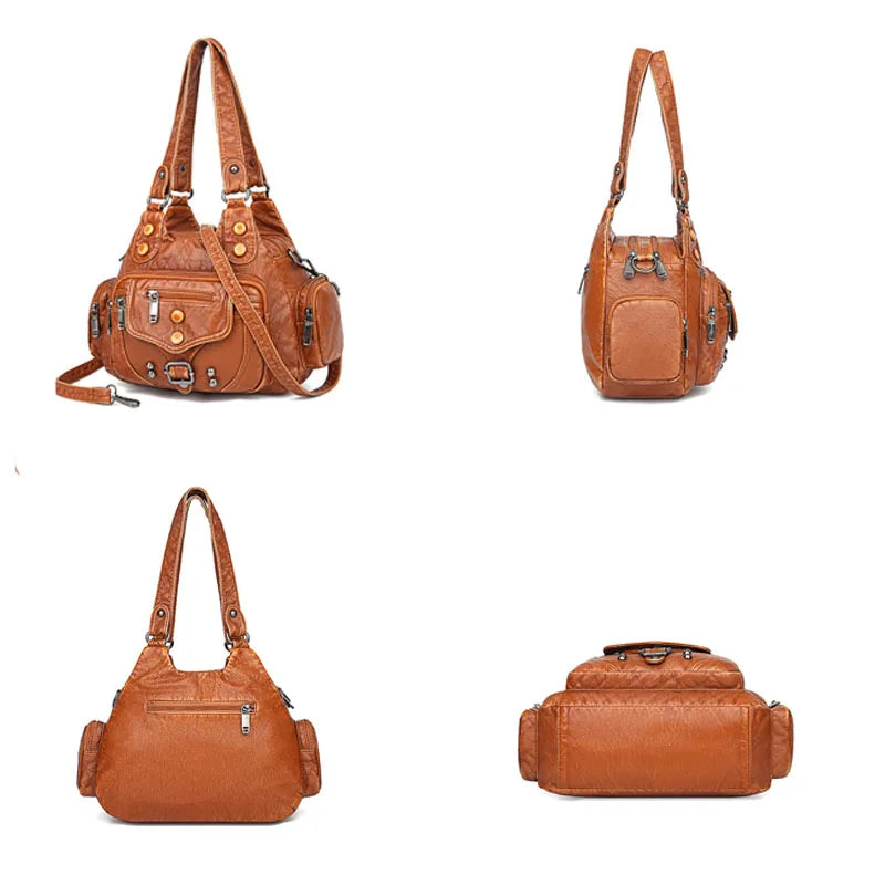 SCOFY Leather Messenger Bag for Women Shoulder Tote