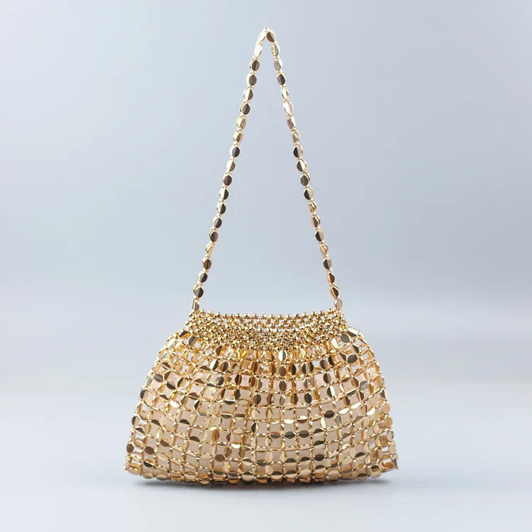SHINE Silver Beaded Evening Clutch Bag