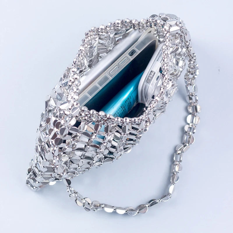 SHINE Silver Beaded Evening Clutch Bag
