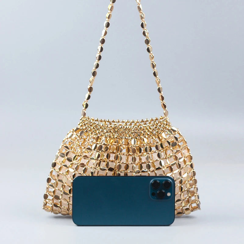 SHINE Silver Beaded Evening Clutch Bag