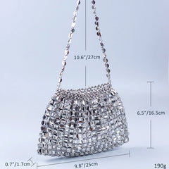 SHINE Silver Beaded Evening Clutch Bag