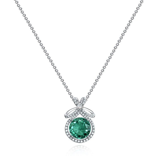 925 Silver 3CT Emerald Aquamarine Necklace Pendant