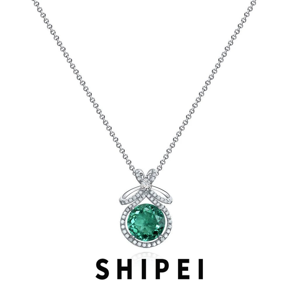 925 Silver 3CT Emerald Aquamarine Necklace Pendant