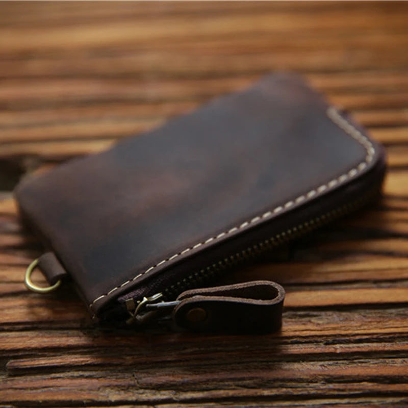 Leather Key Wallet For Men Real Cowhide Vintage Small Key Bag