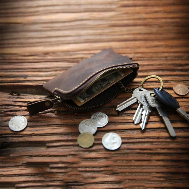 Leather Key Wallet For Men Real Cowhide Vintage Small Key Bag