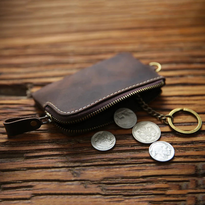 Leather Key Wallet For Men Real Cowhide Vintage Small Key Bag