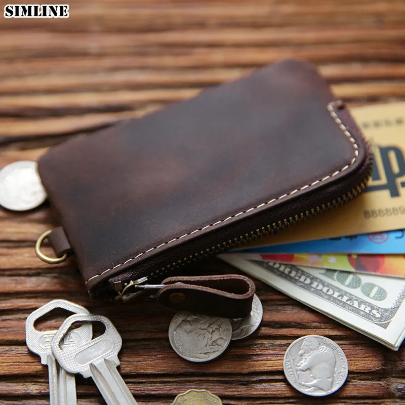 Leather Key Wallet For Men Real Cowhide Vintage Small Key Bag