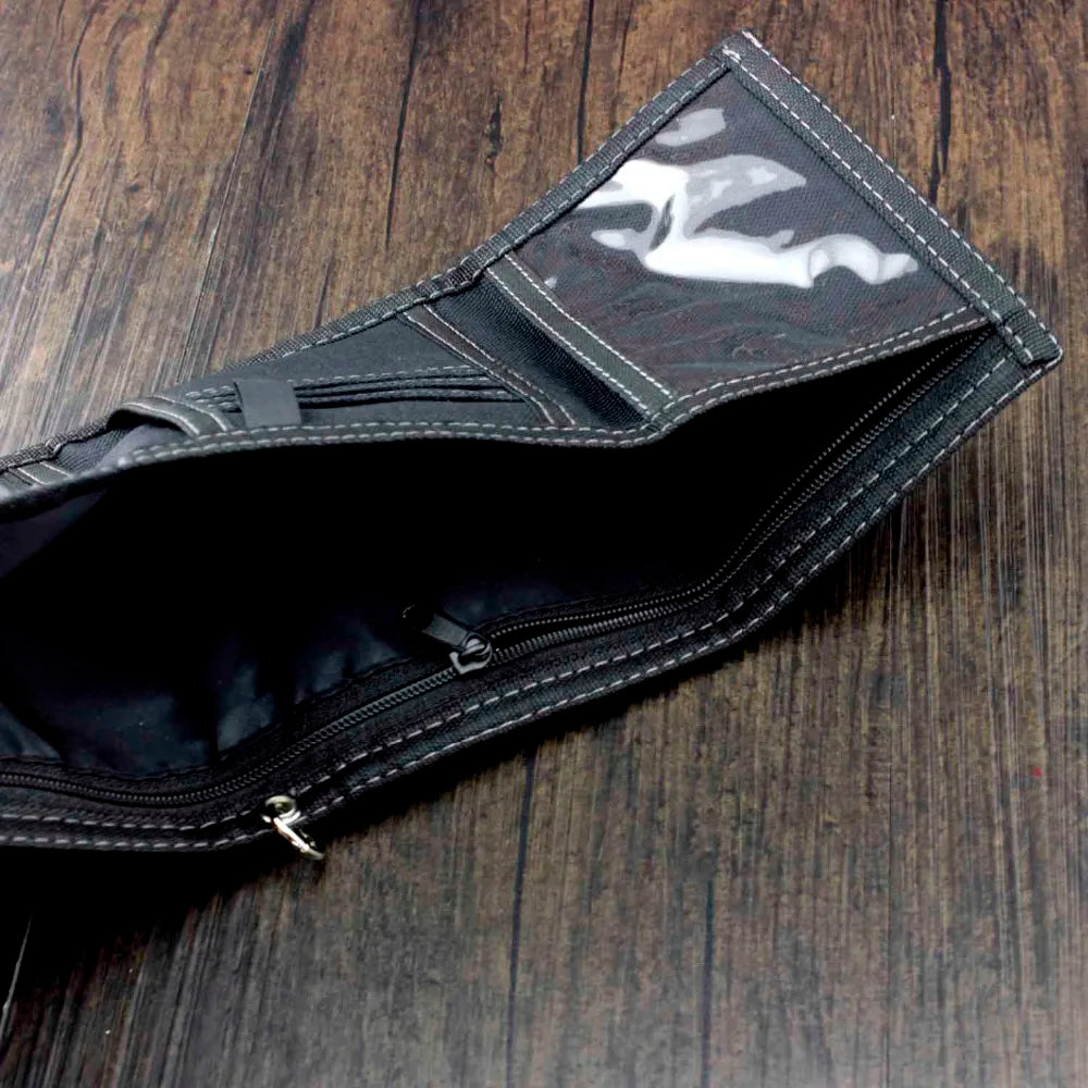 SKull Cavans Trifold Slim Wallet with Chain