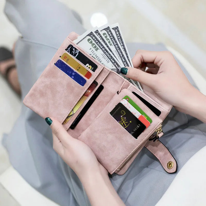 Vintage Leather Zipper Ladies Money Purse Retro Short Wallet