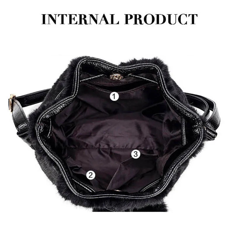 Leopard Fur Bucket Bag Women Handbag with Fur Ball