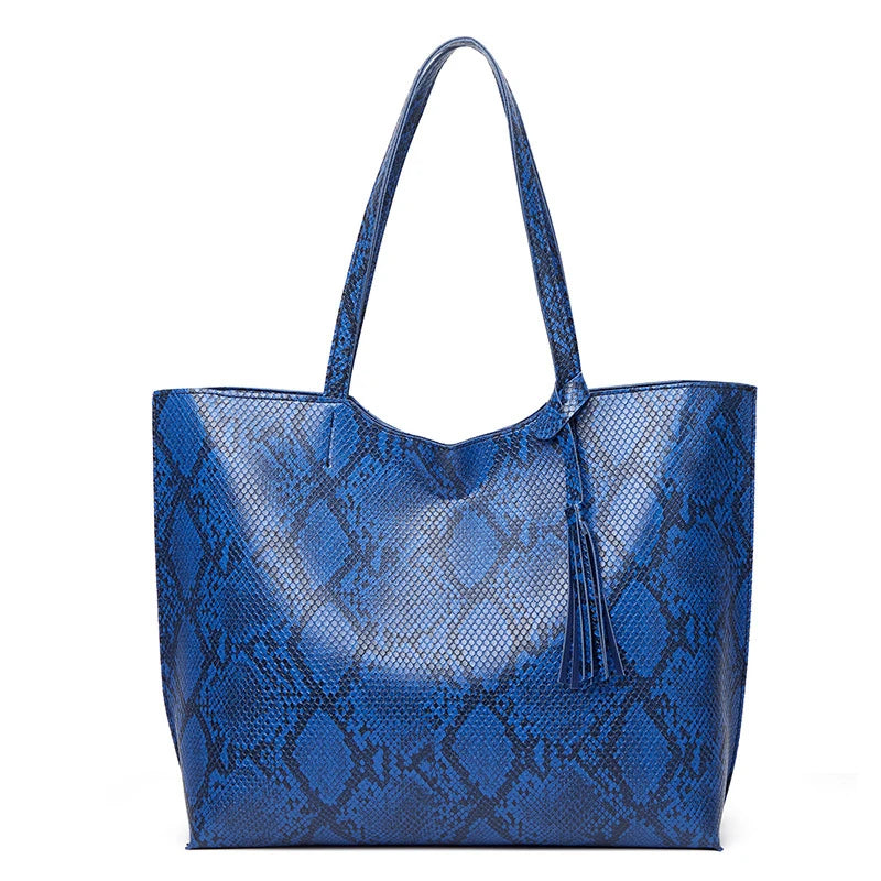 Serpentine Leather Shoulder Bag Large Tote for Ladies