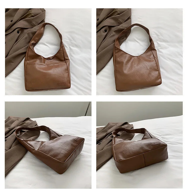 Retro Soft Leather Shoulder Bag Female Large Capacity Tote Bag Handbag Purse